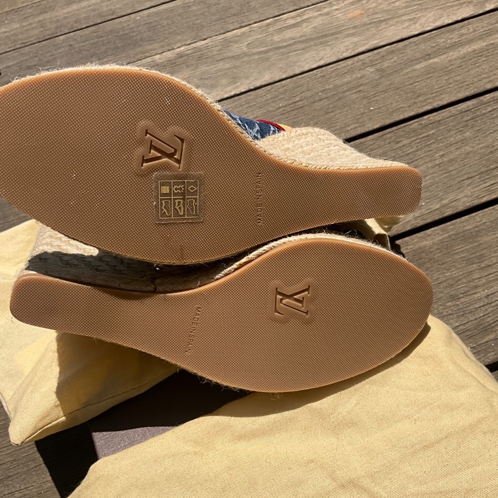Louis Vuitton Blue Monogram Denim Wedge Espadrilles - Picture 6 of 14